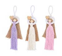 PH PandaHall 3 Colors Macrame Angel Ornament Angel Hanging Ornaments Christmas Wall Hanging Decor Boho Woven Ornaments with Wood Heart Beads for Christmas Tree Party Holiday Home Bedroom Supplies