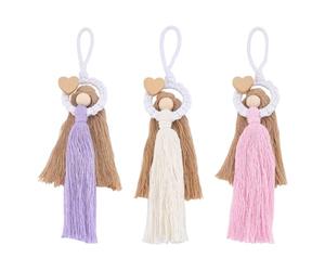 PH PandaHall 3 Colors Macrame Angel Ornament Angel Hanging Ornaments Christmas Wall Hanging Decor Boho Woven Ornaments with Wood Heart Beads for Christmas Tree Party Holiday Home Bedroom Supplies