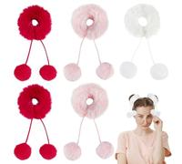 PH PandaHall 3 Colors Pom Pom Hair Ties 6pcs White Fur Ball Scrunchie Fuzzy Furry Hairband Pink Plush Hairs Scrunchy Red Elastic Ponytail Holders for Women Hairs Accessories Party Christmas Decor
