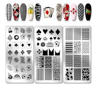 PH PandaHall 3 Pieces Poker Elements Nail Stamping Plates, Diamond Clubs, Nail Art Stencils, Textured Nail Art Stencil, Stainless Steel Nail Painting Plates for Women, Nail Design, Print, Manicure