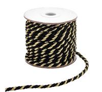 PH PandaHall 3-Ply Black Twisted Cord 5mm Metallic Braided String Christmas Decorative Rope Trim Handfasting Cord Silk Honor Cords for Home Decor Gift Bag Graduations Curtain Costume, 15m