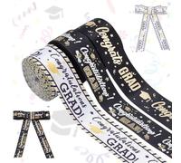 PH PandaHall 3 Rolls 2025 Graduation Ribbon, 22/25mm Congrats Grad Ribbons Polyester Grosgrain Craft Ribbons School Ribbon for School College Gift Wrapping Decoration, White Black, 13.5m