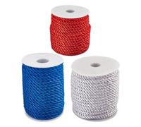PH PandaHall 3 Rolls 4th of July Twisted Cord, 5mm x 54m Decorative Rope Red Blue and Silver Cord Rope 3-Ply Shiny Silk Thread for Independence Day, Christmas, Upholstery Home Décor Costume