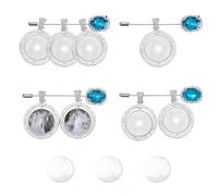PH PandaHall 3 Sets Bouquet Photo Charm Pin Brooch Making Kit Blue Crystal Brooch Flat Round Picture Charm Blank Pendant Tray with Glass Cabochon for Bridal Wedding Anniversary Memory Gift