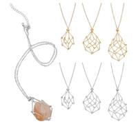 PH PandaHall 3 Sizes Crystal Holder Necklace 6pcs Stainless Steel Crystal Cage Necklace Gold Silver Empty Stone Holder Cord Gemstone Pendant with Adjustable Length for Jewelry DIY Women Men