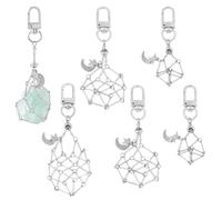 PH PandaHall 3 Sizes Crystal Stone Holder Keychain 6pcs Star Moon Cage Mesh Keychain Silver Crystal Cage Key Chain Empty Stone Holder Pendant Keyring for DIY Jewellery Purse Car Keys Decor