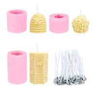 PH PandaHall 3 Styles 3D Bee Honeycomb Candle Mould, Flowers Candle Mould Silicone Soap Mould for Christmas Decor DIY Candle Making Soaps Lotion Bars Fondant Cake Decorating with 50pcs Candle Wicks