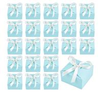 PH PandaHall 30 Pack Mini Gift Box, 9x9x5cm Square Paper Gift Boxes Foldable Party Treat Box with Ribbon for Present Cookies Soaps Jewlery Birthday Wedding Party Favors Holiday, Sky Blue