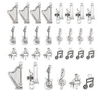 PH PandaHall 30 pcs Musical Instruments Tibetan Style Alloy Pendants with Hole for Jewellery Making, 17-35x10-16x1-2.5mm, Hole: 1-3mm, Antique Silver, 6 Styles