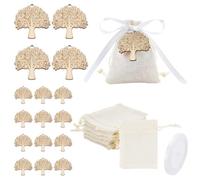 PH PandaHall 30 Sets Communion Favor Bags, 7x9cm Drawstring Burlap Pouches with Tree of Life Charm Baptism Party Gift Small Jewellery Bags for Guests Wedding Communion Easter Birthday, Wheat