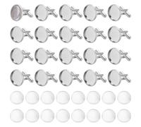 PH PandaHall 30 Sets Cufflinks Settings Blank Cufflinks Bulk Brass Cufflink Kit with Cabochon, Button Cabochons Tray with Dome Cuff Button for DIY Picture Cufflinks Making, Tray 16mm, Platinum