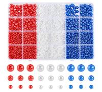 PH PandaHall 3000pcs Pearl Beads for 4th of July, 4mm 6mm 8mm Round Patriotic Beads Red White and Blue Craft Bead Bulk for Independence Day Necklace Bracelet Jewellery Making DIY Craft