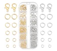 PH PandaHall 300pcs 14k Gold Plated Brass Open Jump Rings 4/5/6/7/8mm Jump Rings with 11pcs 12mm Lobster Claw Clasps Jewellery Rings and Clasps for Jewellery Making Necklace Repair, Silver/Gold