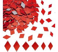 PH PandaHall 300pcs 3 Sizes Rhombus Sew on Mirrors, Acrylic Mirror DIY Mirrored Rhinestones Mirror Piece Loose Bead Links with 2 Holes for Evening Dress Costume Dance Party Bags Cloth Garment, Red