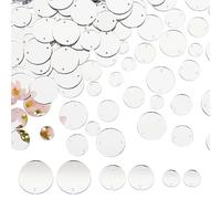 PH PandaHall 300pcs 3 Sizes Sew on Mirror Acrylic Round Flat Back Mirror Beads with Hole Silver DIY Mirrored Rhinestones for Costume Dresses Garment Accessory, 10/15/20mm(0.4/0.6/0.8inch)
