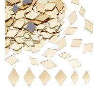 PH PandaHall 300pcs 3 Sizes Sew on Mirrors, Rhombus Acrylic Mirror DIY Mirrored Rhinestones Mirror Piece Loose Bead Links with 2 Holes for Costume Dance Party Evening Dress Bags Cloth Garment, Golden
