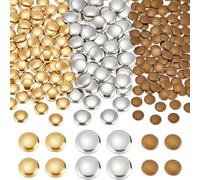 PH Pandahall 300pcs 3 Styles Dome Studs Hotfix, 10/12/15mm Round Flat Back Dome Studs Brass Iron on No-Sew Hotfix Studs for DIY Crafts Clothing Denim Bag Hats Leather Shoes Decoration