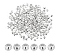 PH PandaHall 300pcs 4mm Smooth Round Beads Silver Color Spacer Beads Metal Bead Long-Lasting Plated Loose Spacer Seamless Ball Bead for Summer Hawaii Stackable Bracelet Necklace Jewellery Making