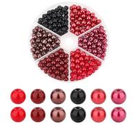 PH PandaHall 300pcs 6 Colors Black Red Series Glass Pearls, 6mm Tiny Satin Luster Pearls Beads Round Painted Bracelet Making Beads Kit for Jewellery Making DIY Crafts Necklaces Earrings,