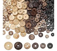 PH PandaHall 300pcs 6 Styles Coconut Disc Beads, Flat Round Coconut Shell Bead Spacer Beads Coconuts Loose Beads for DIY Crafts Bracelet Necklace Earring Keychains Jewelry Making, 9/12/15mm