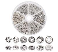 PH PandaHall 300pcs 6 Styles Spacer Beads Tibetan Style Ring Spacers Flower Spacers Rondelle Craft Beads Alloy Loose Beads for Bracelet Necklace Jewellery Making, Hole: 1-3.5mm
