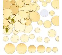 PH PandaHall 300pcs Golden Sew on Mirrors, 10/15/20mm Round Mirrors Acrylic Mirror DIY Mirrored Rhinestones 2 Hole Mirror Piece Loose Bead Links for Evening Dress Party Bags Cloth Garment Crafts