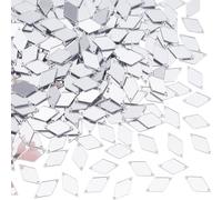 PH PandaHall 300pcs Sew on Mirrors, Silver Acrylic Mirror Rhombus Mirror DIY Mirrored Rhinestones 2 Hole Mirror Piece Loose Bead Links for Evening Dress Costume Dance Party Bag Garment, 0.6x0.3 inch