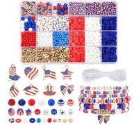 PH PandaHall 3014pcs Polymer Clay Beads Kit for 4th of July, Red White Blue Patriotic Beads Glass Seed Bead with Charms Cords for Bracelets Necklace Jewellery Making, Independence Day Party Decoration