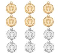 PH PandaHall 304 Stainless Steel Horseshoe Charms, 12pcs Western Cowboy Pendants 13mm Flat Round Horseshoe Lucky Charms for Western Jewellery Making DIY Craft Necklace Earrings Bracelet, 2 Colors
