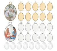 PH PandaHall 304 Stainless Steel Pendant Tray Kit, 20pcs Oval Pendant Blank Bezel 20pcs 18x13mm Glass Clear Cabochon Dome Photo Pendants for Necklace Wedding Bouquet Graduation Photo Charm, 2 Colors