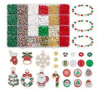 PH PandaHall 3078pcs Christmas Jewellery Making Kits Snowflake Santa Charm Wreath Tree Bell Charm Red Green Clay Beads Round Gold Beads Letter Bead for Xmas Bracelets Necklace DIY Craft Party Decor