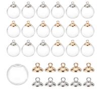 PH PandaHall 30pcs 16mm Mini Clear Glass Globe Bottle Mini Clear Ornaments Wish Glass Ball Bottles Hanging Fillable Ball Vial Charm for Christmas Jewelry Making Home Holiday Wedding Decor, 8mm Cap