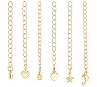 PH PandaHall 30PCS 18K Gold Plated Extension Chains 6 Styles Ends Tail Extension Chain Heart Star Teardrop Necklace Extender Bracelet End Curb Chain Extenders for Jewellery Making Anklet, 5.5-6.4cm
