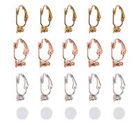 PH PandaHall 30pcs 3 Colors Brass Clip-on Earring Converter with 30pcs Silicone Earring Pads Earring Components Non-Pierced Ear Hoops for Earring Jewellery Making Findings