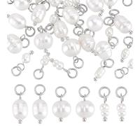 PH PandaHall 30pcs 3 Styles Natural Pearl Pendant Charms, Pearl Bead Pendant with Silvery Loop Creamy White Freshwater Pearls Jewelry for Necklace Earrings Jewellery Making DIY Crafts