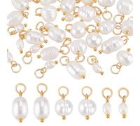 PH PandaHall 30pcs 3 Styles Pearl Bead Pendant, Natural Pearl Pendant Charms with Golden Loop Creamy White Freshwater Pearls Jewellery for Necklace Earrings Jewellery Making DIY Crafts