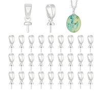 PH PandaHall 30pcs 925 Silver Plated Eye Pin Bails Caps Cup Pearl Eye Pin Bail Peg Pendants Brass Pearl Cup Bail Pin Connectors for Jewelry Bails Screw Necklace Pendant Clasps for DIY Necklace Earring