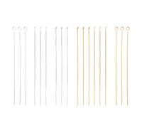 PH PandaHall 30pcs 925 Sterling Silver Pins 18k Gold Plated Head Pins, 6 Styles 50mm Open Eye Pin Flat Round Ball Headpins for Earring Bracelet Necklace Pendant Jewellery Making