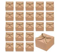 PH PandaHall 30PCS Brown Kraft Paper Gift Boxes 3.5x3.5x2.3inch Foldable Gift Box with Ribbon Square Packaging Boxes Party Treat Holder for Graduation Wedding Birthday Holidays Party Gifts Wrapping
