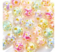 PH PandaHall 30Pcs Daisy Flowers Acrylic Beads 16mm AB Colour Spacer Beads Round Loose Transparent Bead for Beadable Pens Beading Hairband Bracelets Necklace Craft