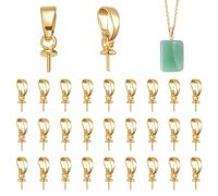 PH PandaHall 30pcs Eye Pin Peg Bail, 18K Gold Plated Brass Cup Peg Bail Pin with Bail Eye Pin Bails Golden Dangle Bails Clasp Connector for Half-drilled Beads Charms DIY Pendants Jewellery Making