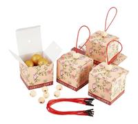 PH PandaHall 30pcs Floral Treat Gift Boxes, Chinese Wedding Favor Boxes with Handle Flower Print Candy Packaging Case for Wedding Engagement Party Favors Gender Reveal Box Candy Boxes, 2.5"x2.5"x2.5"