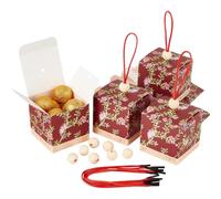 PH PandaHall 30pcs Floral Treat Gift Boxes, Red Chinese Wedding Favor Boxes with Handle Flower Print Candy Packaging Case for Wedding Engagement Party Favors Box Candy Boxes, 2.5"x2.5"x2.5"