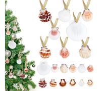 PH PandaHall 30pcs Natural Sea Shells Christmas Ornaments 5cm Scallop Shell Hanging Ornaments Seashells Crafts with Metallic Ribbon for Christmas Tree DIY Coastal Wedding Party Home Decoration
