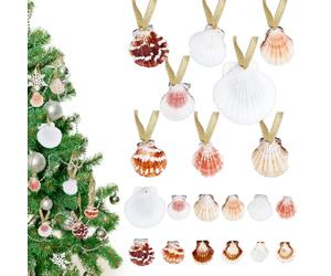 PH PandaHall 30pcs Natural Sea Shells Christmas Ornaments 5cm Scallop Shell Hanging Ornaments Seashells Crafts with Metallic Ribbon for Christmas Tree DIY Coastal Wedding Party Home Decoration
