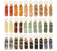 PH PandaHall 30Pcs Natural Stone Pendants 15 Styles Column Crystal Pendant Quartz Gemstone Charm Gemstone Pendants Copper Wire Wrap Charms for Necklace Jewelry Making Gift Wedding Birthday, 21mm