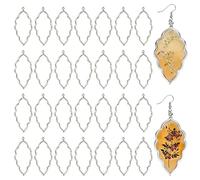 PH PandaHall 30PCS Open Bezel Charm Pendant Leaf Frame Charms Tibetan Style Hollow Bezels Resin Frame Pendant Bezel Blank Trays with Loop for DIY Jewelry Making Earring, 2.6x1.36inch, Antique Silver