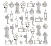 PH PandaHall 30pcs Sewing Knitting Themed Tibetan Style Alloy Charms Pendants, Scissor, Pipe, Safety Pin, Yarn Clew, Button, Sewing Machine Charms, Antique Silver