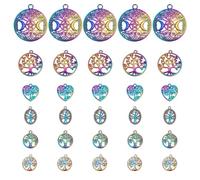 PH PandaHall 30pcs Tree of Life Charms 6 Styles Rainbow Color Hollow Tree Charm Pendants Heart Oval Metal Jewellery Charms for Necklace Bracelet Keychain Jewellery Making Decoration and DIY Crafts