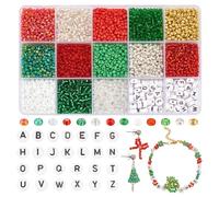 PH PandaHall 3180pcs Christmas Beads 3mm Green Red Seed Bead Letter Alphabet Bead 8/0 Mini Bracelet Beads for Xmas Jewellery Making Bracelet Necklace DIY Crafts